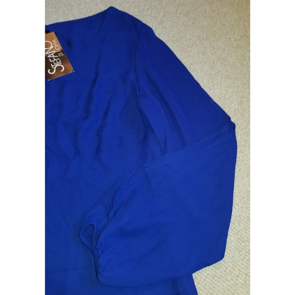 NWT Womens Dress-STEFANO DI ROMA-blue "Nashla" silky shift cold shoulder ls-L - Picture 2 of 5